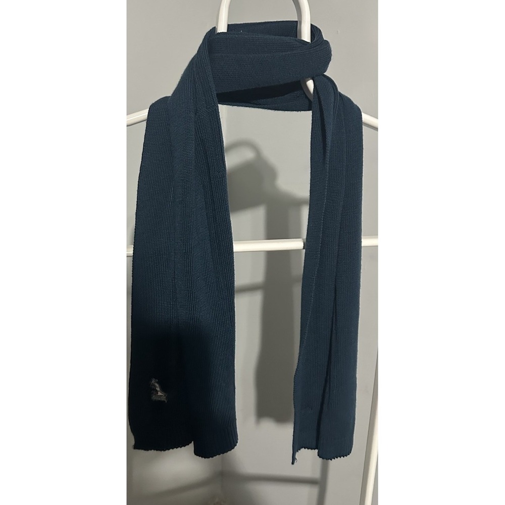 Kangol Long Blue Logo Ribbed Cable Knit Scarf 16" X 11"